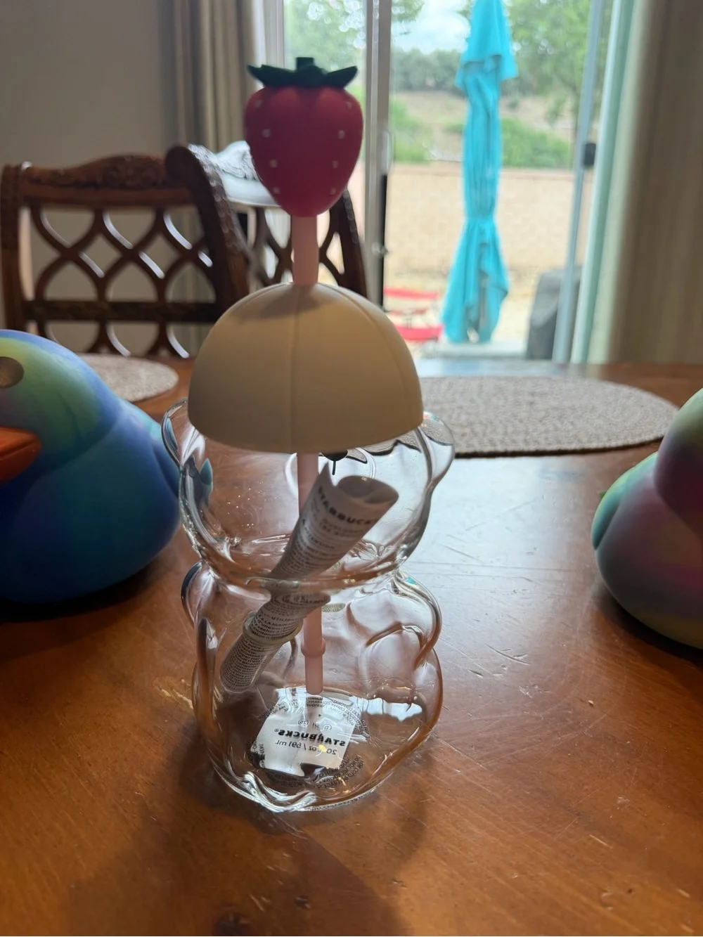 Starbucks Clear Bear Tumbler with White and Pink Accents